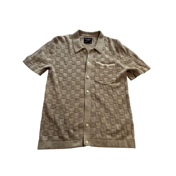 Abercrombie & Fitch Button Front Shirt in Tan Checker Terry - Picture 1 of 3